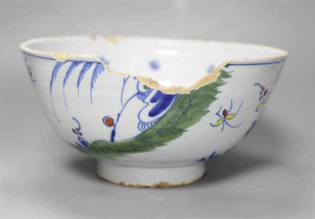 An 18th century English Delft punch bowl, diameter 26cm